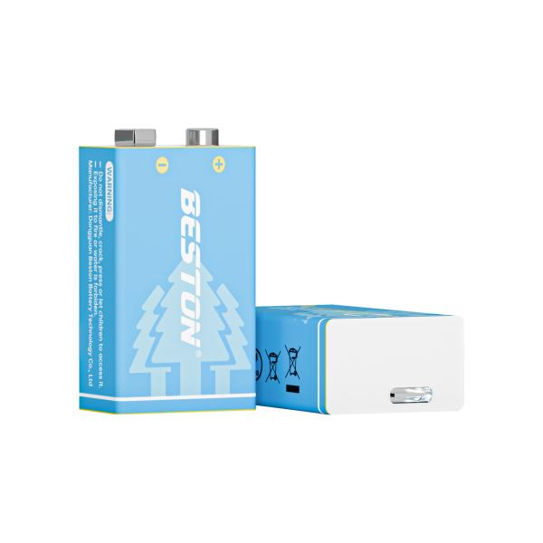 Bộ 2 viên Pin 9V Sạc Type-C Beston 3600mWh Li-on dùng cho micro, đồ hồ đo điện,chuông báo,đàn guitar
