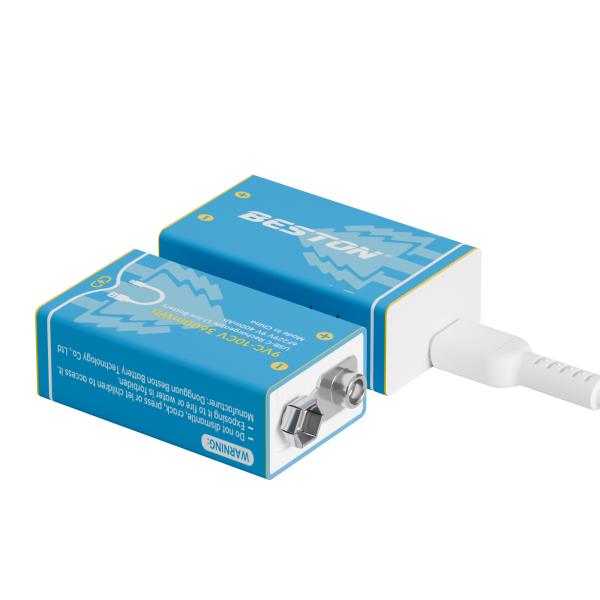 Bộ 2 viên Pin 9V Sạc Type-C Beston 3600mWh Li-on dùng cho micro, đồ hồ đo điện,chuông báo,đàn guitar