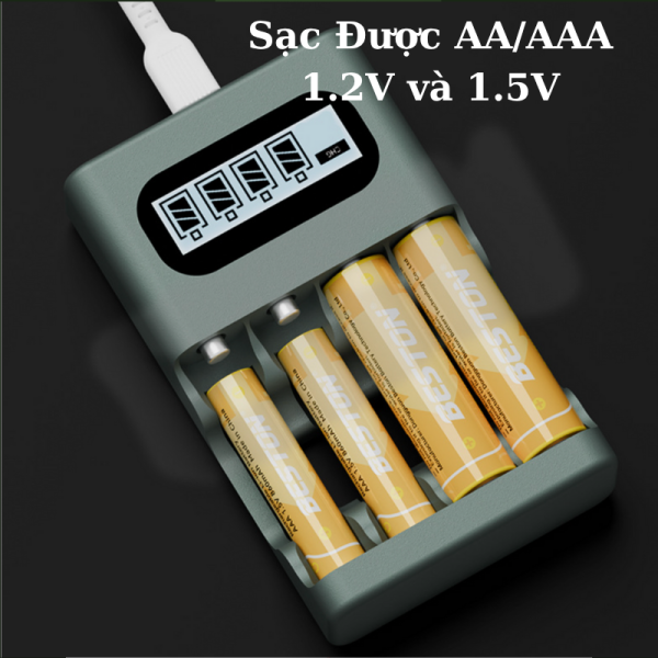 Bộ Sạc Pin BESTON M9501 sạc cả 2 loại 1.2V/1.5V AA AAA cổng sạc USB-C Sạc nhanh Tự ngắt Màn hình LCD