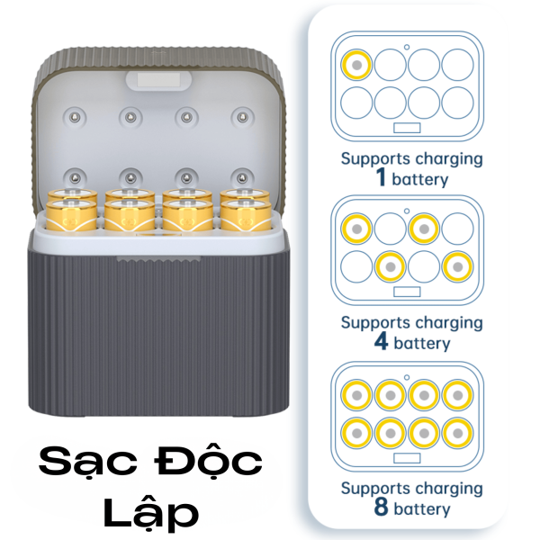 Hộp sạc pin AA 1.5V BESTON 8 slot AA 1.5v mẫu mới M7036p