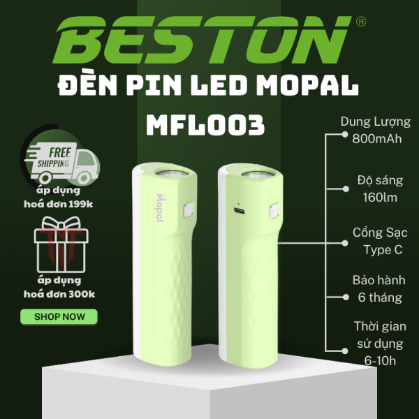 Đèn pin sạc Beston LED Mopal MFL003, thời gian sáng lên đến 6 tiếng, đèn cắm trại, đèn du lịch