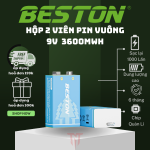 Bộ 2 viên Pin 9V Sạc Type-C Beston 3600mWh Li-on dùng cho micro, đồ hồ đo điện,chuông báo,đàn guitar