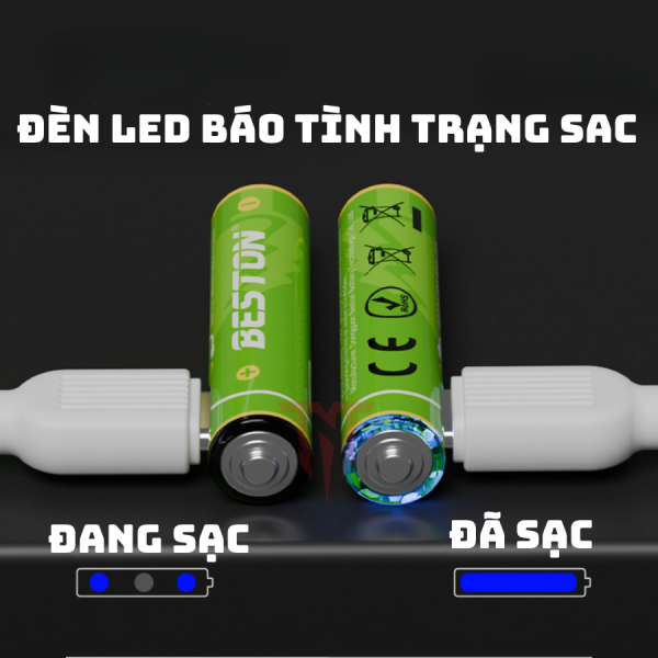 Hộp 4 viên Pin sạc Beston 3A Lithium 1.5V, sạc trực tiếp cổng USB type C, pin remode, pin đồ chơi