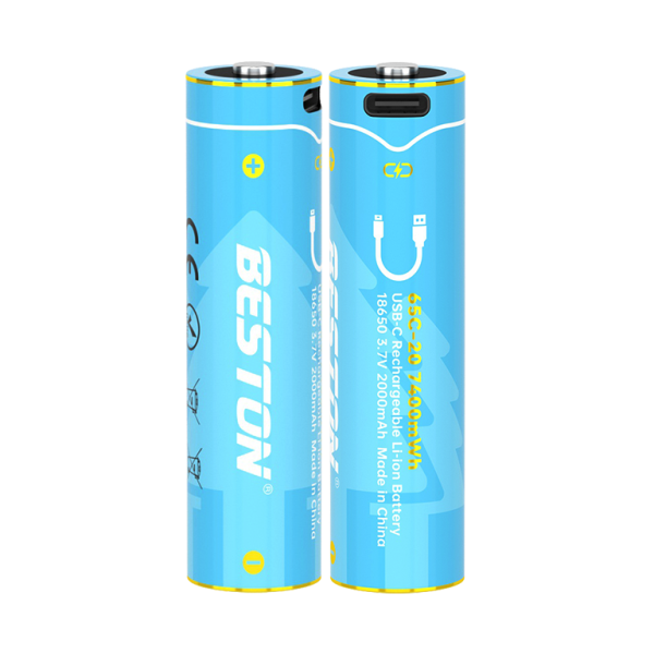 Hộp 2 viên Pin sạc Beston 18650 Lithium 3.7V, sạc trực tiếp cổng USB type C ,7400mWh,65C-20