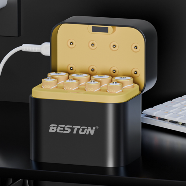 Hộp 4 pin BESTON 2A 3A 1.5V , sạc 8 slot M7037 USB-C dùng cho pin AA và AAA 1.5V